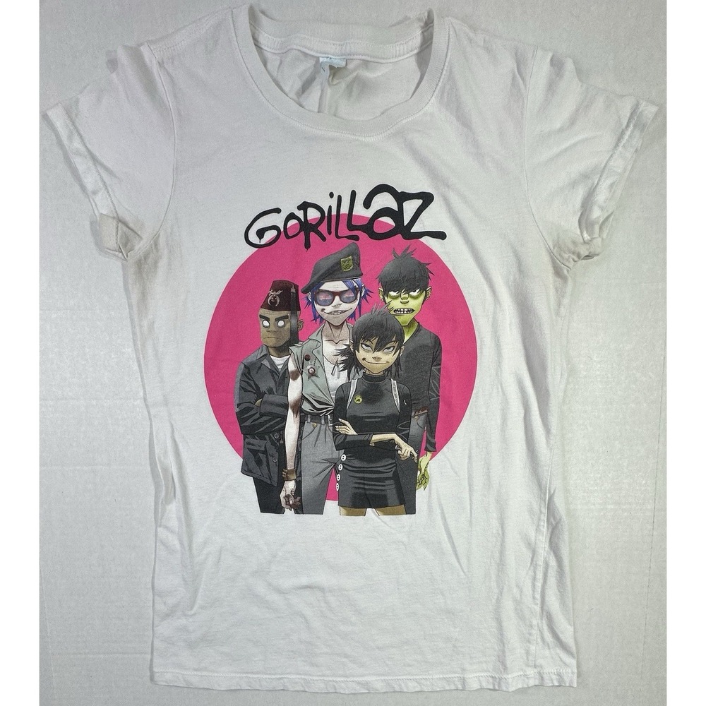 Gorillaz Band T-Shirt Juniors Small White Pink Graphic Tee 2D Noodle Murdoc